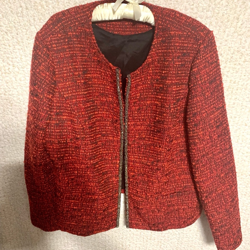 Chico’s Red and Black Tweed Jacket Size Large - X Large 3